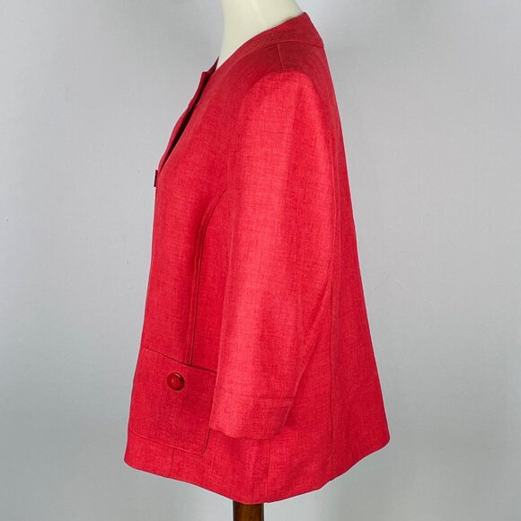 Alfred Dunner 3/4 Sleeve Blazer Sz 14 Tomato Red Decorative Stitch Office - Picture 5 of 6